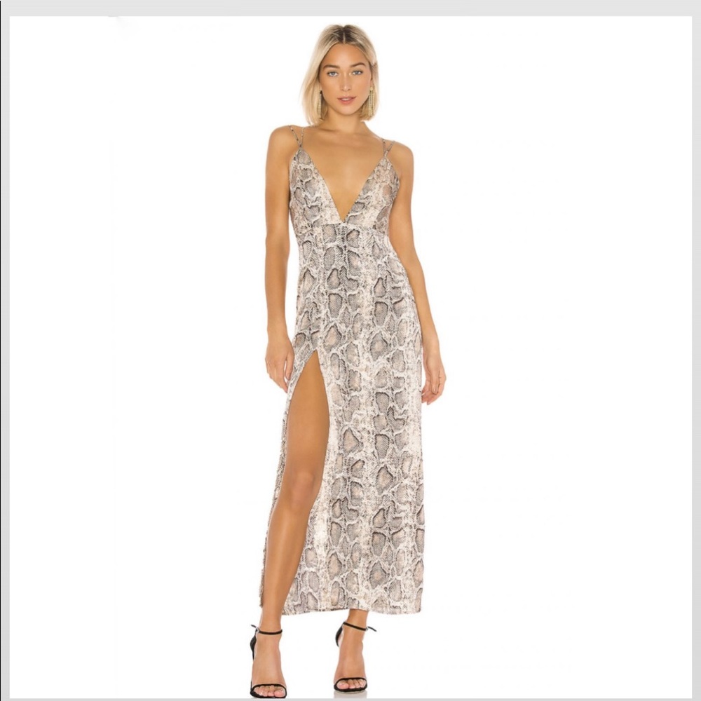 NWT SUPERDOWN REVOLVE Amina slit maxi dress snake skin print size small